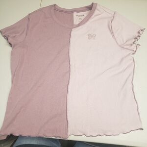 Arizona Jean Company Pink Asymmetrical Ruffled Short Sleeve Tee
